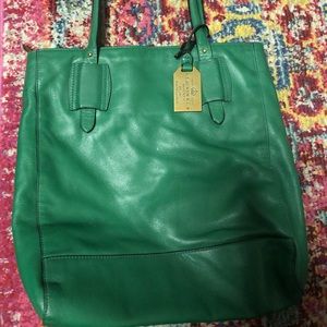 Lauren Ralph Lauren Green Leather Zippered Tote Bag
